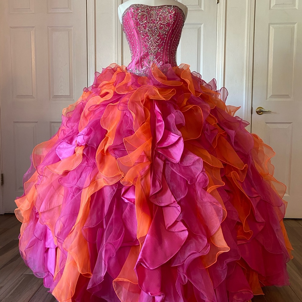 Fuchsia/Orange Quinceañera Dress